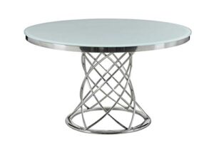coaster furniture irene round glass top white and chrome dining table 110401