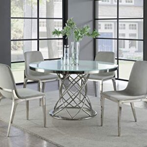Coaster Furniture Irene Round Glass Top White and Chrome Dining Table 110401