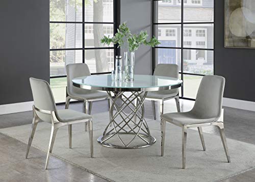 Coaster Furniture Irene Round Glass Top White and Chrome Dining Table 110401