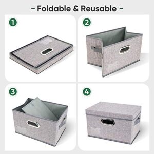 BALEINE Storage Bins with Lids, Foldable Linen Fabric Storage Boxes with Lids, Collapsible Closet Organizer Containers with Cover for Home Bedroom Office (3pack Gray Extra Large)