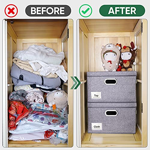 BALEINE Storage Bins with Lids, Foldable Linen Fabric Storage Boxes with Lids, Collapsible Closet Organizer Containers with Cover for Home Bedroom Office (3pack Gray Extra Large)