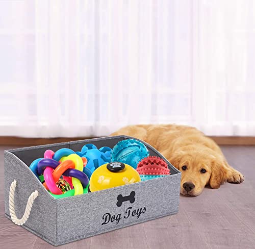 Morezi Large Dog Toy bin Puppy Shallow Toy Baskets - Perfect for Collapsible Bin for Living Room, Playroom, Closet, Home Organization - Snow Gray - Rectangle - Dog