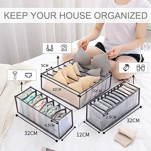 Underwear Organizer Drawer Divider 3 Set, Closet Socks Bra Organizer 6&7&11 Cell Collapsible Cabinet Storage Boxes for Lingerie, Panties , Lingerie, Stockings, Scarves, Ties
