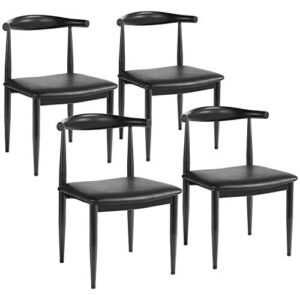 yaheetech mid century dining chairs armless with backrest modern kitchen chairs metal legs fabric leather seat set of 4, black