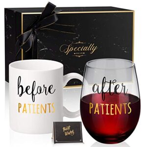 before patients, after patients 11 oz coffee mug and 18 oz stemless wine glass set gifts idea for nurses, doctors, hygienists, assistants, physician, dentists unique birthday graduation gifts idea