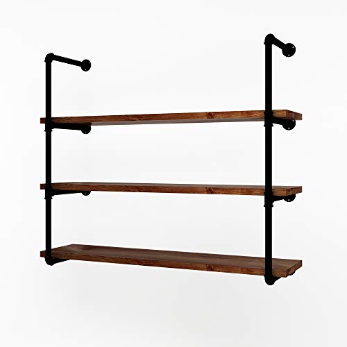 MUZIK 4 Tier Industrial Wall Mount Iron Pipe Shelf, Vintage Industrial Wall Mount Bookshelf Shelving Unit, DIY Open Bookshelf, Shelf Shelves, Kitchen Shelves, 2 Pack 40 Inch, 3/4 Pipe Nipple