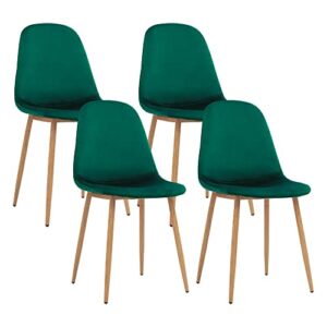 canglong kitchen velvet cushion seat, green back and metal legs, modern mid century living room side dining chairs, set of 4
