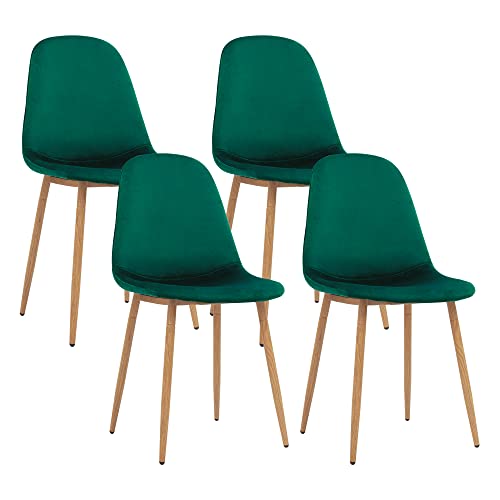 CangLong Kitchen Velvet Cushion Seat, Green Back and Metal Legs, Modern Mid Century Living Room Side Dining Chairs, Set of 4