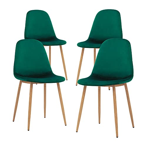 CangLong Kitchen Velvet Cushion Seat, Green Back and Metal Legs, Modern Mid Century Living Room Side Dining Chairs, Set of 4