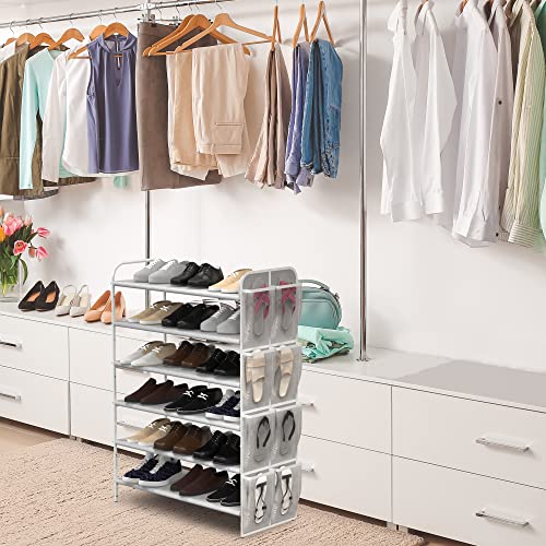Simple Houseware 6-Tier Shoe Rack Storage Organizer w/Side Hanging Bag, Grey