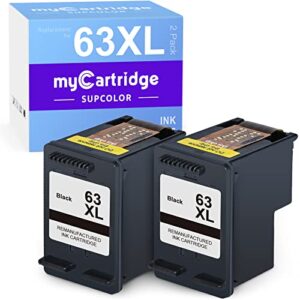 myCartridge SUPCOLOR Remanufactured Ink Cartridge Replacement for HP 63XL 63 XL to use with Envy 4520 4512 Officejet 3830 3883 5255 5258 4650 DeskJet 1112 3637 1110 3632 (2 Black)