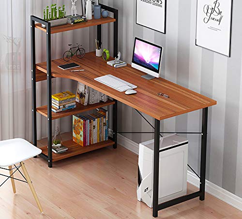 Multipurpose Computer Desk with 4 Tier Bookshelves,Modern Writing Table Home Office Desk,Compact Gaming Desk Pc Laptop Table Workstation