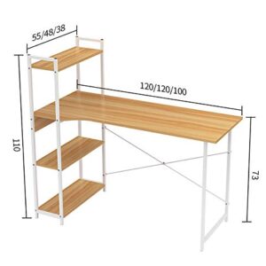 Multipurpose Computer Desk with 4 Tier Bookshelves,Modern Writing Table Home Office Desk,Compact Gaming Desk Pc Laptop Table Workstation