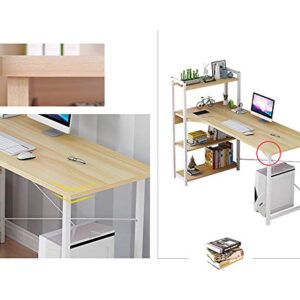 Multipurpose Computer Desk with 4 Tier Bookshelves,Modern Writing Table Home Office Desk,Compact Gaming Desk Pc Laptop Table Workstation