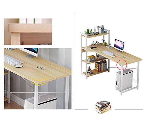 Multipurpose Computer Desk with 4 Tier Bookshelves,Modern Writing Table Home Office Desk,Compact Gaming Desk Pc Laptop Table Workstation