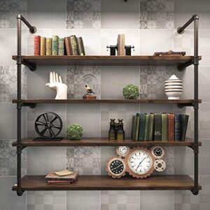 MUZIK 5 Tier Industrial Wall Mount Iron Pipe Shelf, 3/4 Inches Malleable Cast Iron Pipe Wall Mount Bookshelf Shelving Unit, DIY Open Bookshelf, Shelf Shelves, 2 Pack 52 Inch Tall