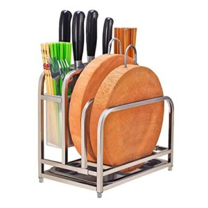zsqai stainless steel kitchen storage holder floor type kitchen shelf rack pot lid cutting board holder knife tableware organizer