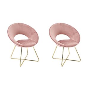 canglong modern velvet accent upholstered make-up stool home office guest reception dining leisure lounge chairs with golden legs set of 2, pink 1