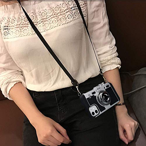 Awsaccy Emily in Paris Phone Case iPhone 11 6.1 Camera Case Vintage Cover Cute 3D Cool Unique Camera Design Case PC Silicone Cover with Removable Neck Strap Lanyard for Girls Women Black