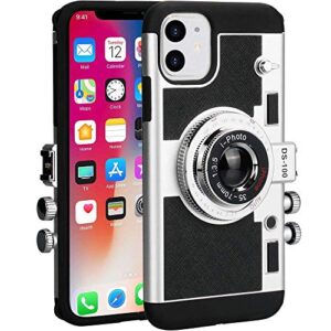 Awsaccy Emily in Paris Phone Case iPhone 11 6.1 Camera Case Vintage Cover Cute 3D Cool Unique Camera Design Case PC Silicone Cover with Removable Neck Strap Lanyard for Girls Women Black