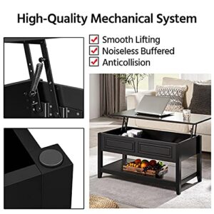 Yaheetech Lift Top Coffee Table with Hidden Compartment and Open Storage Shelf Pop Up Center Table for Living Room Reception, Black