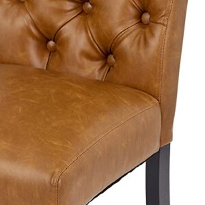 CangLong Mid-Century Tufted Leather Kitchen Counter Upholstered Bar Stool with Wood Legs Set of 1,Brown (KU-191322)