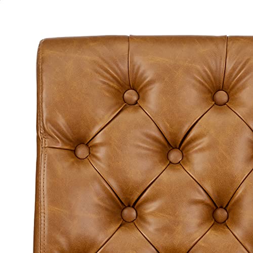 CangLong Mid-Century Tufted Leather Kitchen Counter Upholstered Bar Stool with Wood Legs Set of 1,Brown (KU-191322)