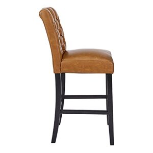 CangLong Mid-Century Tufted Leather Kitchen Counter Upholstered Bar Stool with Wood Legs Set of 1,Brown (KU-191322)