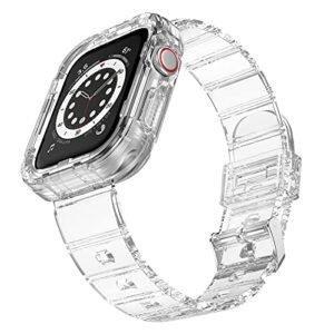 jiunai compatible with apple watch bands 42mm 44mm 45mm transparent clear rugged bumper sports crystal bumper iwatch band strap protective case for apple watch series 8 7 6 5 4 se 2022 42mm 44mm 45mm