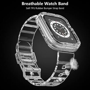 Jiunai compatible with Apple Watch Bands 42mm 44mm 45mm Transparent Clear Rugged Bumper Sports Crystal Bumper iWatch Band Strap Protective Case for Apple Watch Series 8 7 6 5 4 SE 2022 42mm 44mm 45mm
