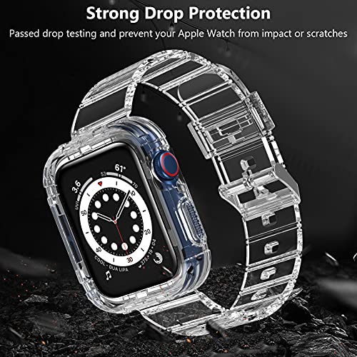 Jiunai compatible with Apple Watch Bands 42mm 44mm 45mm Transparent Clear Rugged Bumper Sports Crystal Bumper iWatch Band Strap Protective Case for Apple Watch Series 8 7 6 5 4 SE 2022 42mm 44mm 45mm