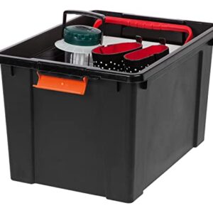 IRIS USA 19 Gallon Heavy-Duty Plastic Storage Bins, 2 Pack, Store-It-All Container Totes with Durable Lid and Secure Latching Buckles, Garage and Metal Rack Organizing, Black/Orange