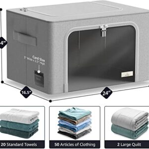 Jumbo Storage Bins with Metal Frame - Stackable & Foldable Clothes Organizer Bags - Oxford Fabric Storage Containers with Large Clear Window & Carry Handles, Organization for Bedding, Linen, Clothes & More