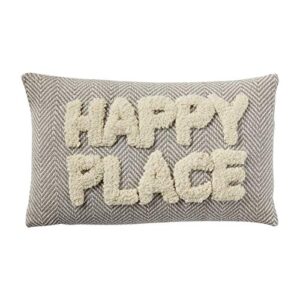 Mud Pie Tufted Pillow, 12" x 20", Happy Place