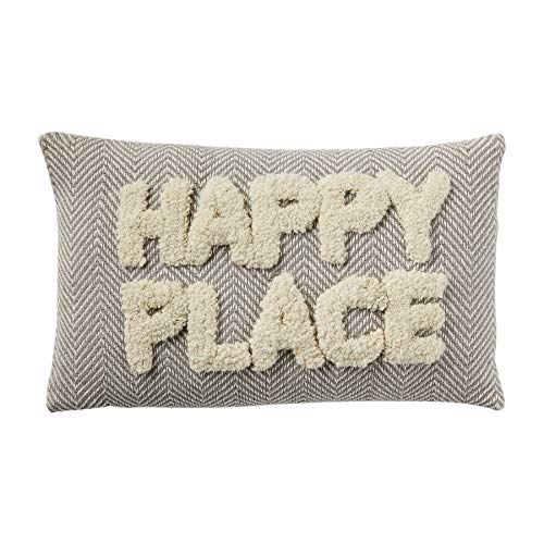 Mud Pie Tufted Pillow, 12" x 20", Happy Place