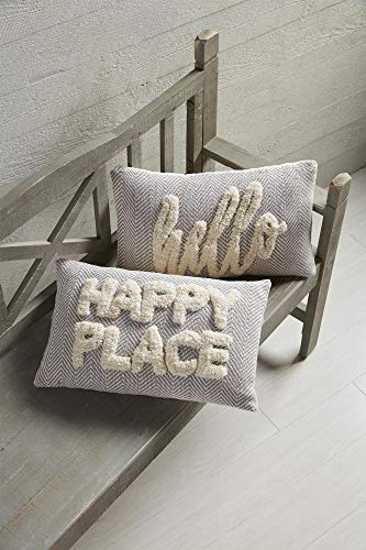 Mud Pie Tufted Pillow, 12" x 20", Happy Place