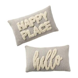 Mud Pie Tufted Pillow, 12" x 20", Happy Place