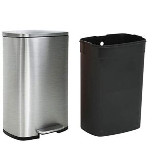 13 gallon trash can with lid for office kitchen stainless steel metal trash can, step trash can wastebasket, room large recycling trash can, garbage container bin, removable liner bucket, brushed body