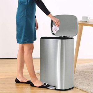 13 Gallon Trash Can with Lid for Office Kitchen Stainless Steel Metal Trash Can, Step Trash Can Wastebasket, Room Large Recycling Trash Can, Garbage Container Bin, Removable Liner Bucket, Brushed Body