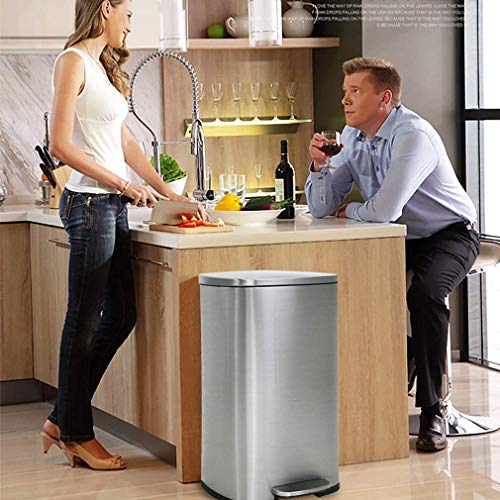 13 Gallon Trash Can with Lid for Office Kitchen Stainless Steel Metal Trash Can, Step Trash Can Wastebasket, Room Large Recycling Trash Can, Garbage Container Bin, Removable Liner Bucket, Brushed Body