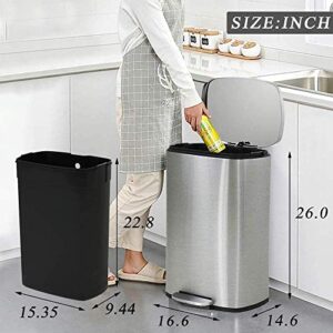 13 Gallon Trash Can with Lid for Office Kitchen Stainless Steel Metal Trash Can, Step Trash Can Wastebasket, Room Large Recycling Trash Can, Garbage Container Bin, Removable Liner Bucket, Brushed Body