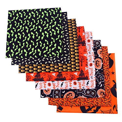 KIPETTO Halloween Cotton Fabric 16Pcs Squares Printed Patchwork Fabric for DIY Sewing Scrapbooking Quilting Masks, 9.8" x 9.8"