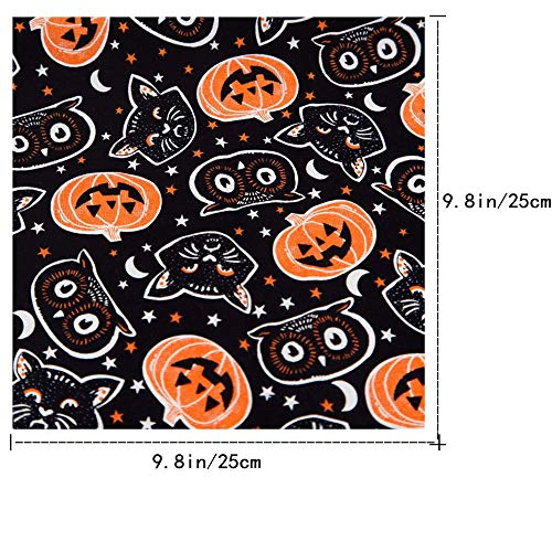 KIPETTO Halloween Cotton Fabric 16Pcs Squares Printed Patchwork Fabric for DIY Sewing Scrapbooking Quilting Masks, 9.8" x 9.8"