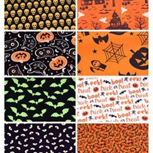 KIPETTO Halloween Cotton Fabric 16Pcs Squares Printed Patchwork Fabric for DIY Sewing Scrapbooking Quilting Masks, 9.8" x 9.8"