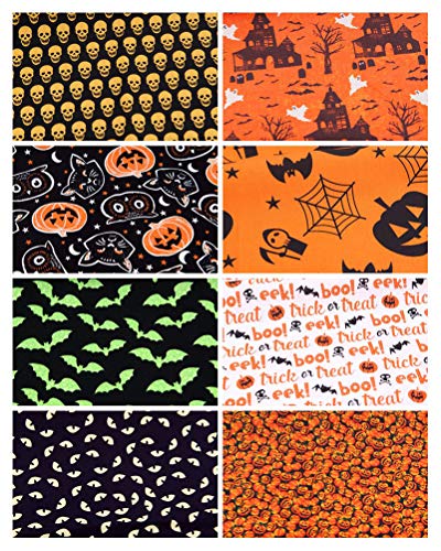 KIPETTO Halloween Cotton Fabric 16Pcs Squares Printed Patchwork Fabric for DIY Sewing Scrapbooking Quilting Masks, 9.8" x 9.8"