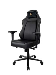 arozzi primo premium pu leather gaming chair office chair with recliner swivel tilt rocker adjustable height 4d armrests neck pillow and built-in lumbar adjustment - black with gold accents