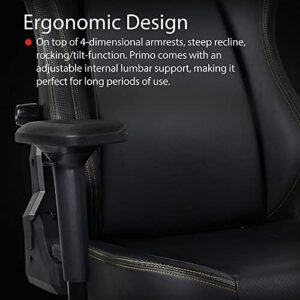 Arozzi Primo Premium PU Leather Gaming Chair Office Chair with Recliner Swivel Tilt Rocker Adjustable Height 4D Armrests Neck Pillow and Built-in Lumbar Adjustment - Black with Gold Accents