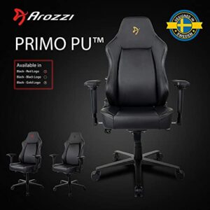 Arozzi Primo Premium PU Leather Gaming Chair Office Chair with Recliner Swivel Tilt Rocker Adjustable Height 4D Armrests Neck Pillow and Built-in Lumbar Adjustment - Black with Gold Accents