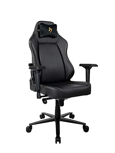 Arozzi Primo Premium PU Leather Gaming Chair Office Chair with Recliner Swivel Tilt Rocker Adjustable Height 4D Armrests Neck Pillow and Built-in Lumbar Adjustment - Black with Gold Accents