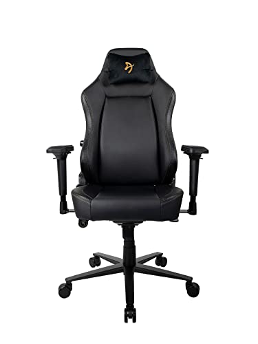 Arozzi Primo Premium PU Leather Gaming Chair Office Chair with Recliner Swivel Tilt Rocker Adjustable Height 4D Armrests Neck Pillow and Built-in Lumbar Adjustment - Black with Gold Accents